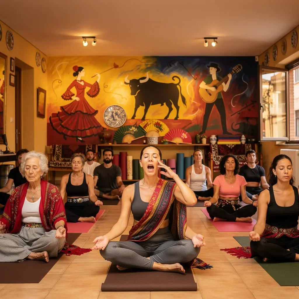 Grupo de personas realizando ejercicios de pranayama en un estudio iluminado y acogedor.